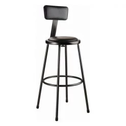 National Public Seating NPS 30" Heavy Duty Vinyl Padded Steel Stool With Backrest, Black
