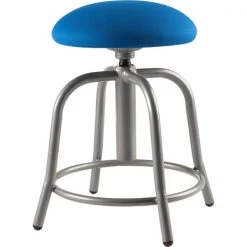 National Public Seating 18"-25" HT Adjust Stool, 3" Fabric Padded Cobalt Blue Seat/Grey Frame