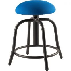 National Public Seating 18"-25" HT Adjust Stool, 3" Fabric Padded Cobalt Blue Seat/Black Frame