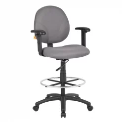 Boss Gray Fabric Drafting Stools with Adjustable Arms & Footring