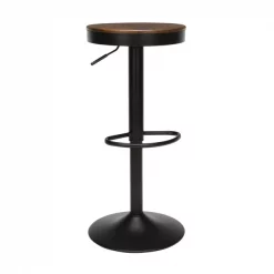Ofm Adjustable Black Metal Stool with Walnut Seat