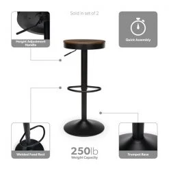 Ofm Adjustable Black Metal Stool with Walnut Seat -Kitchen & Dining Furniture Sales Store OFM20LLC 161 2332 BK WNT 03