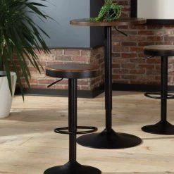 Ofm Adjustable Black Metal Stool with Walnut Seat -Kitchen & Dining Furniture Sales Store OFM20LLC 161 2332 BK WNT 05