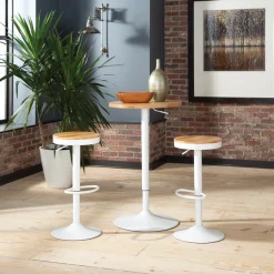 Ofm Adjustable White Metal Stool with Natural Wood -Kitchen & Dining Furniture Sales Store OFM20LLC 161 2332 WHT NT 02