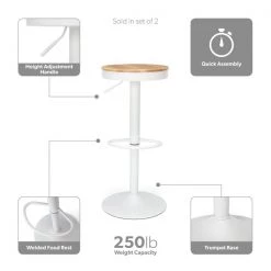 Ofm Adjustable White Metal Stool with Natural Wood -Kitchen & Dining Furniture Sales Store OFM20LLC 161 2332 WHT NT 03