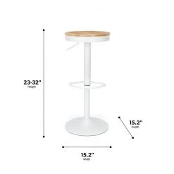 Ofm Adjustable White Metal Stool with Natural Wood -Kitchen & Dining Furniture Sales Store OFM20LLC 161 2332 WHT NT 04