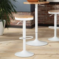Ofm Adjustable White Metal Stool with Natural Wood -Kitchen & Dining Furniture Sales Store OFM20LLC 161 2332 WHT NT 05