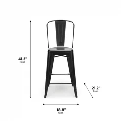 Ofm Black Metal Counter Stool, PK4 -Kitchen & Dining Furniture Sales Store OFM20LLC 161 26 BK 4 04