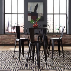 Ofm Black Metal Counter Stool, PK4 -Kitchen & Dining Furniture Sales Store OFM20LLC 161 26 BK 4 06