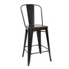 Ofm Black Metal Counter Stool Walnut Seat, PK4