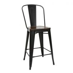 Ofm Black Metal Counter Stool Walnut Seat, PK4