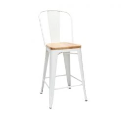 Ofm White Metal Counter Stool Nat Wood Seat, PK4