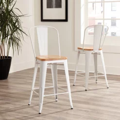 Ofm White Metal Counter Stool Nat Wood Seat, PK4 -Kitchen & Dining Furniture Sales Store OFM20LLC 161 26 WHT NT 4 02