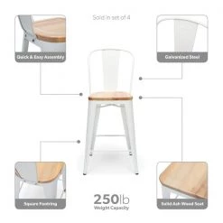 Ofm White Metal Counter Stool Nat Wood Seat, PK4 -Kitchen & Dining Furniture Sales Store OFM20LLC 161 26 WHT NT 4 03