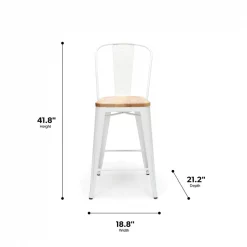 Ofm White Metal Counter Stool Nat Wood Seat, PK4 -Kitchen & Dining Furniture Sales Store OFM20LLC 161 26 WHT NT 4 04