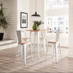 Ofm White Metal Counter Stool Nat Wood Seat, PK4 -Kitchen & Dining Furniture Sales Store OFM20LLC 161 26 WHT NT 4 05
