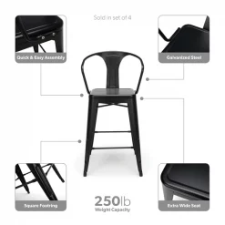 Ofm Black Metal Counter Stool, PK4 -Kitchen & Dining Furniture Sales Store OFM20LLC 161 26A BK 4 03