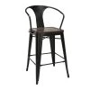 Ofm Black Metal Counter Stool Walnut Seat, PK4
