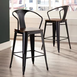 Ofm Black Metal Counter Stool Walnut Seat, PK4 -Kitchen & Dining Furniture Sales Store OFM20LLC 161 26A BK WNT 4 02