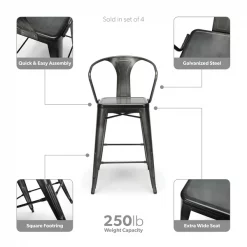 Ofm Gunmetal Counter Stool, PK4 -Kitchen & Dining Furniture Sales Store OFM20LLC 161 26A GM 4 03