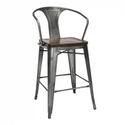 Ofm Gunmetal Counter Stool with Walnut Seat, PK4