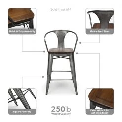 Ofm Gunmetal Counter Stool with Walnut Seat, PK4 -Kitchen & Dining Furniture Sales Store OFM20LLC 161 26A GM WNT 4 03
