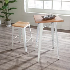 Ofm 24" Square White Metal Bar Table with Wood Top -Kitchen & Dining Furniture Sales Store OFM20LLC 161 BT24 WHT NT 02
