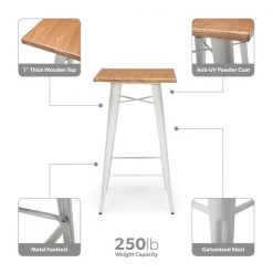 Ofm 24" Square White Metal Bar Table with Wood Top -Kitchen & Dining Furniture Sales Store OFM20LLC 161 BT24 WHT NT 03