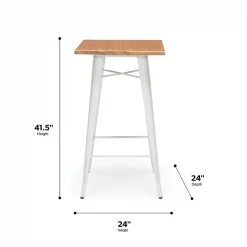 Ofm 24" Square White Metal Bar Table with Wood Top -Kitchen & Dining Furniture Sales Store OFM20LLC 161 BT24 WHT NT 04