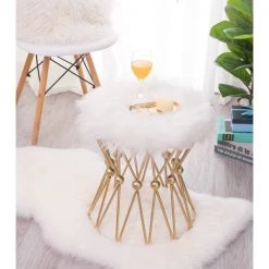 Fabulaxe Round Gold Metal Stool with White Fur Top -Kitchen & Dining Furniture Sales Store Quickway20Imports20Inc 637409xx661dc5