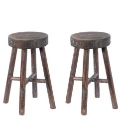 Vintiquewise Antique Round Wooden Chair Log Cabin Stools, PK 2