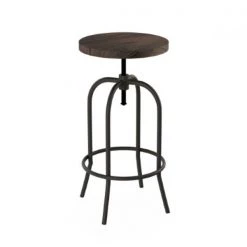 Hastings Home Swivel Bar Stool, Adjustable Backless, Counter Height Kitchen, Metal with Elm Wood, Accent Furniture