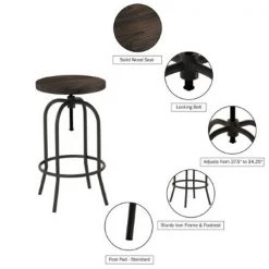 Hastings Home Swivel Bar Stool, Adjustable Backless, Counter Height Kitchen, Metal with Elm Wood, Accent Furniture -Kitchen & Dining Furniture Sales Store TG20Midco20LLC20dba20Trademark20Global20LLC 80xxfstlxx5xx3