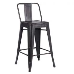 AC Pacific ACBS02-24-SMB 24 in. Costal Metal Barstool with Bucket Back - Distressed Black; Set of 2