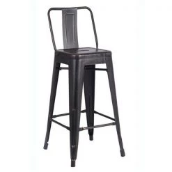 AC Pacific ACBS02-30-SMB 30 in. Costal Metal Barstool with Bucket Back - Distressed Black; Set of 2