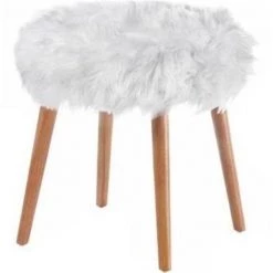 AE Wholesale 10018179 Faux Fur Foot Stool; White