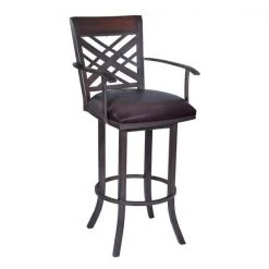 Armen Living LCTA30ARBABR 30 in. Tahiti Arm Barstool in Auburn Bay with Pu Upholstery; Brown