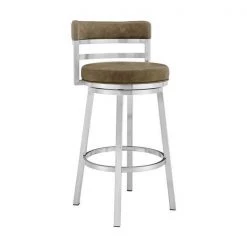 Armen Living LCMABABSGRN30 30 in. Madrid Contemporary Counter Height Barstool; Brushed Stainless Steel Finish & Green Faux Leather