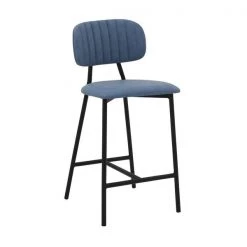 Armen Living LCROBABLBLU26 26 in. Rococo Counter Height Bar Stool; Blue Faux Leather & Metal