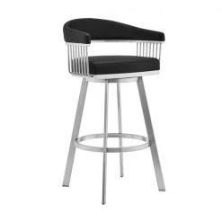 Armen Living LCCSBABSBL26 26 in. Chelsea Black Faux Leather & Brushed Stainless Steel Swivel Bar Stool