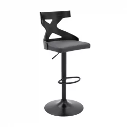 Armen Living LCETBABLGR Etienne Adjustable Swivel Gray Faux Leather & Black Metal Bar Stool
