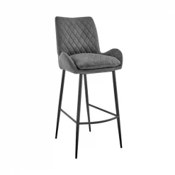Armen Living LCPMBACH26 26 in. Panama Counter Height Bar Stool in Charcoal Fabric & Black Finish