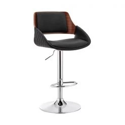 Armen Living LCCYBAWABL Colby Adjustable Black Faux Leather & Chrome Finish Bar Stool