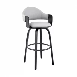 Armen Living LCDXBABLGR30 30 in. Daxton Gray Faux Leather & Black Wood Bar Stool