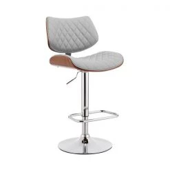 Armen Living LCLEBAWAGR Leland Adjustable Gray Faux Leather & Chrome Finish Bar Stool