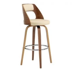 Armen Living LCAXBAWACR26 26 in. Axel Swivel Counter Stool; Cream Faux Leather & Walnut Wood