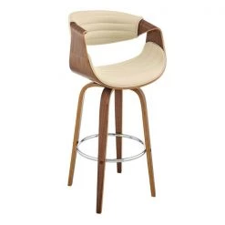 Armen Living LCAYBAWACR30 30 in. Arya Swivel Bar Stool; Cream Faux Leather & Walnut Wood