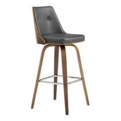 Armen Living LCNLBAWAGR30 30 in. Nolte Swivel Bar Stool; Gray Faux Leather & Walnut Wood