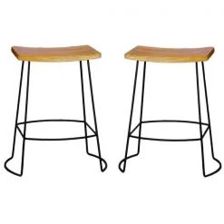 Carolina Cottage CF1724NMNGTBK 25 in. Reece Saddle Seat Counter Stool; Natrual & Black - Set of 2