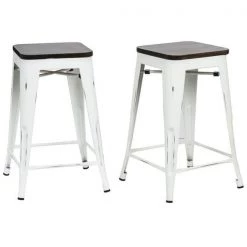 Carolina Cottage TH-2416-MAWELM 24 in. Cormac Square Counter Stool; Matt White & Elm - Set of 2